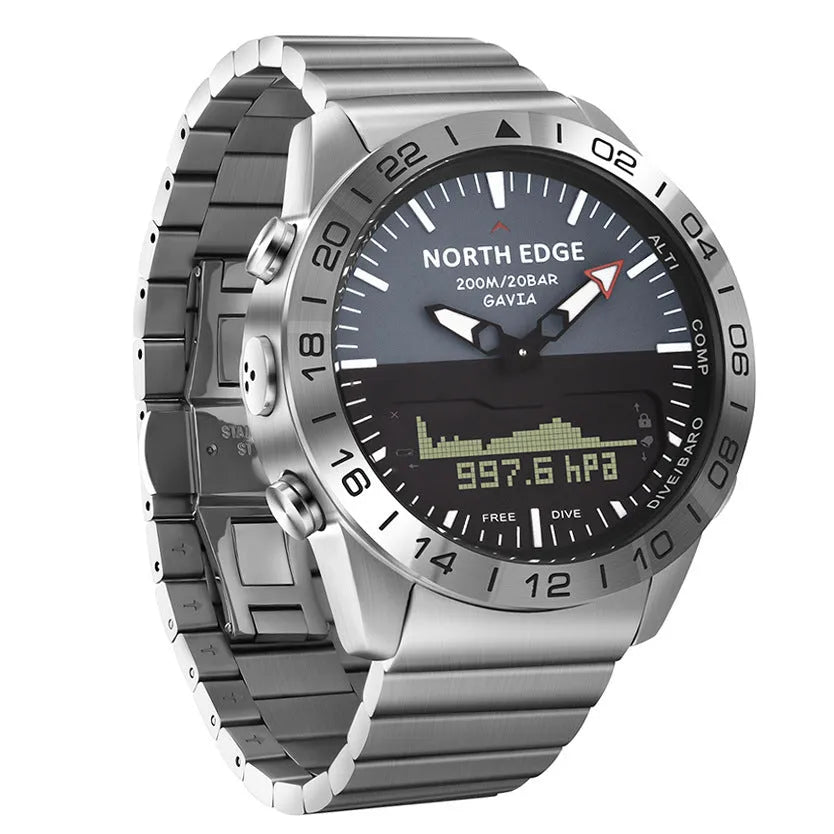Smartwatch with stainless steel band, luminous screen, silver grey, 48mm case for outdoor sports