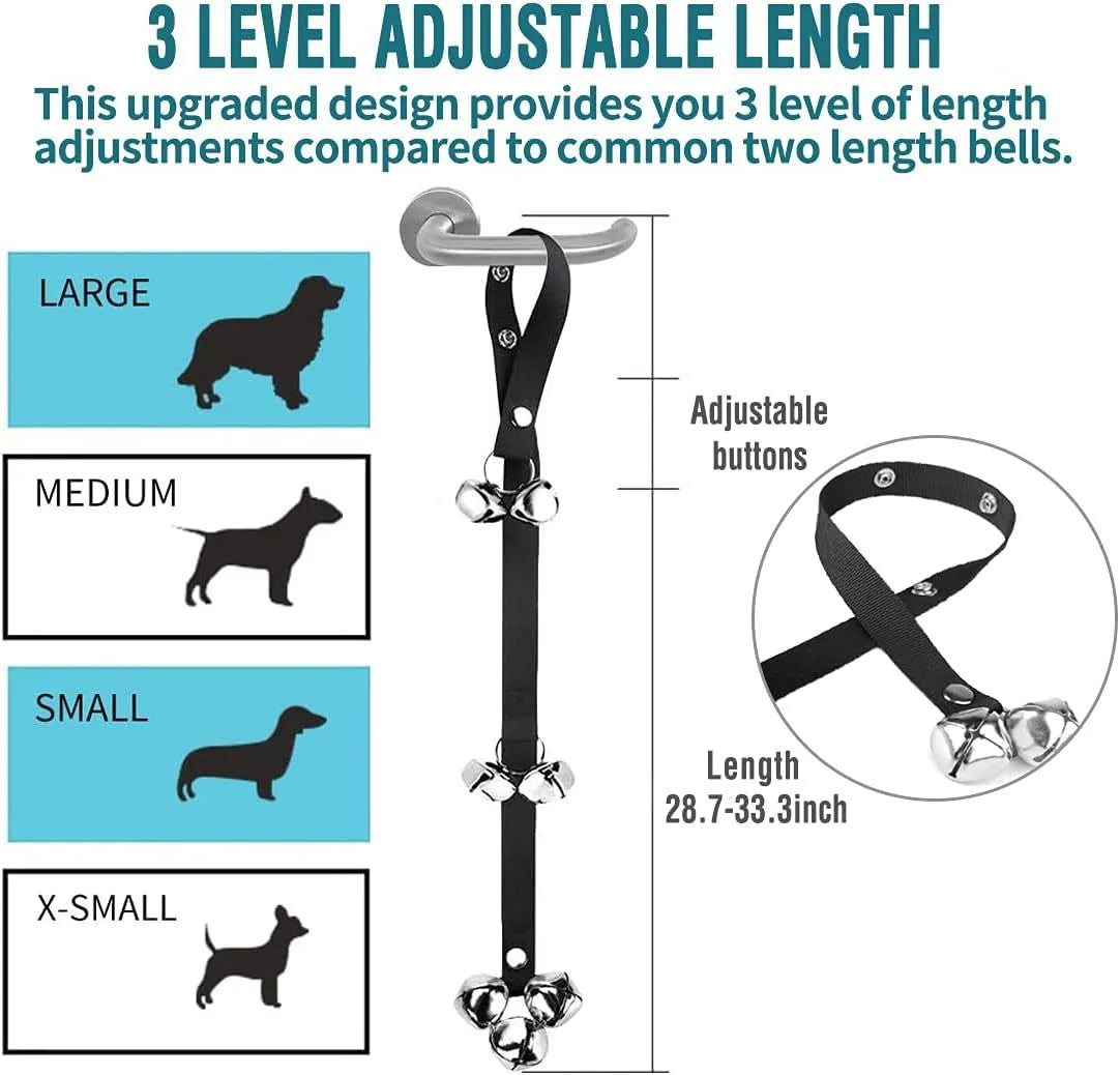 Premium adjustable dog training doorbell with extra large silver metal bells and nylon strap