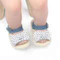 Black and white velcro fastening baby shoes for toddlers, showing low tube height design.