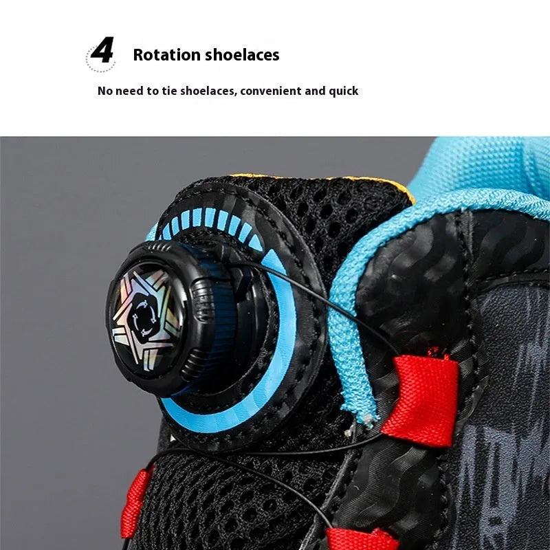 Children's rotating button basketball shoes in synthetic leather with waterproof feature