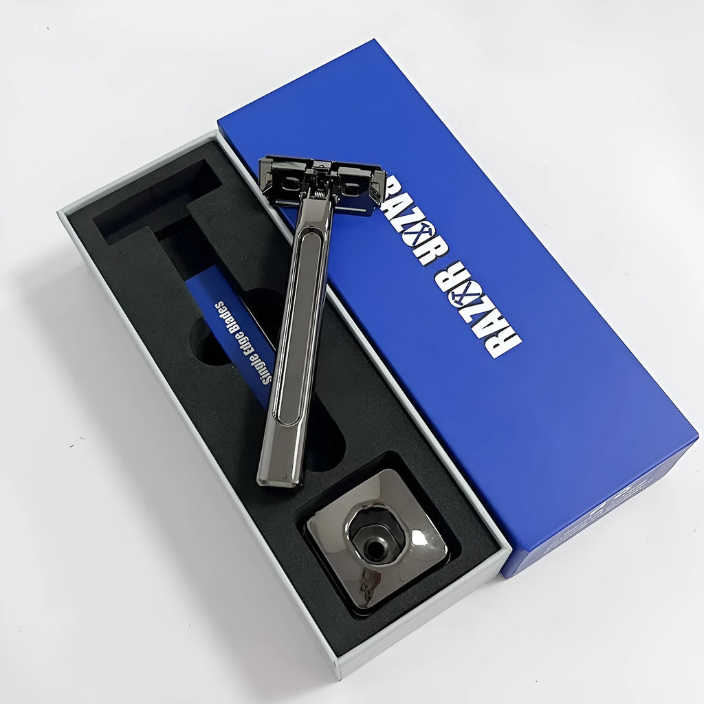 20T double-layer half-blade manual shaver in silver, gun colour, bronze, and gold-plated purple finishes