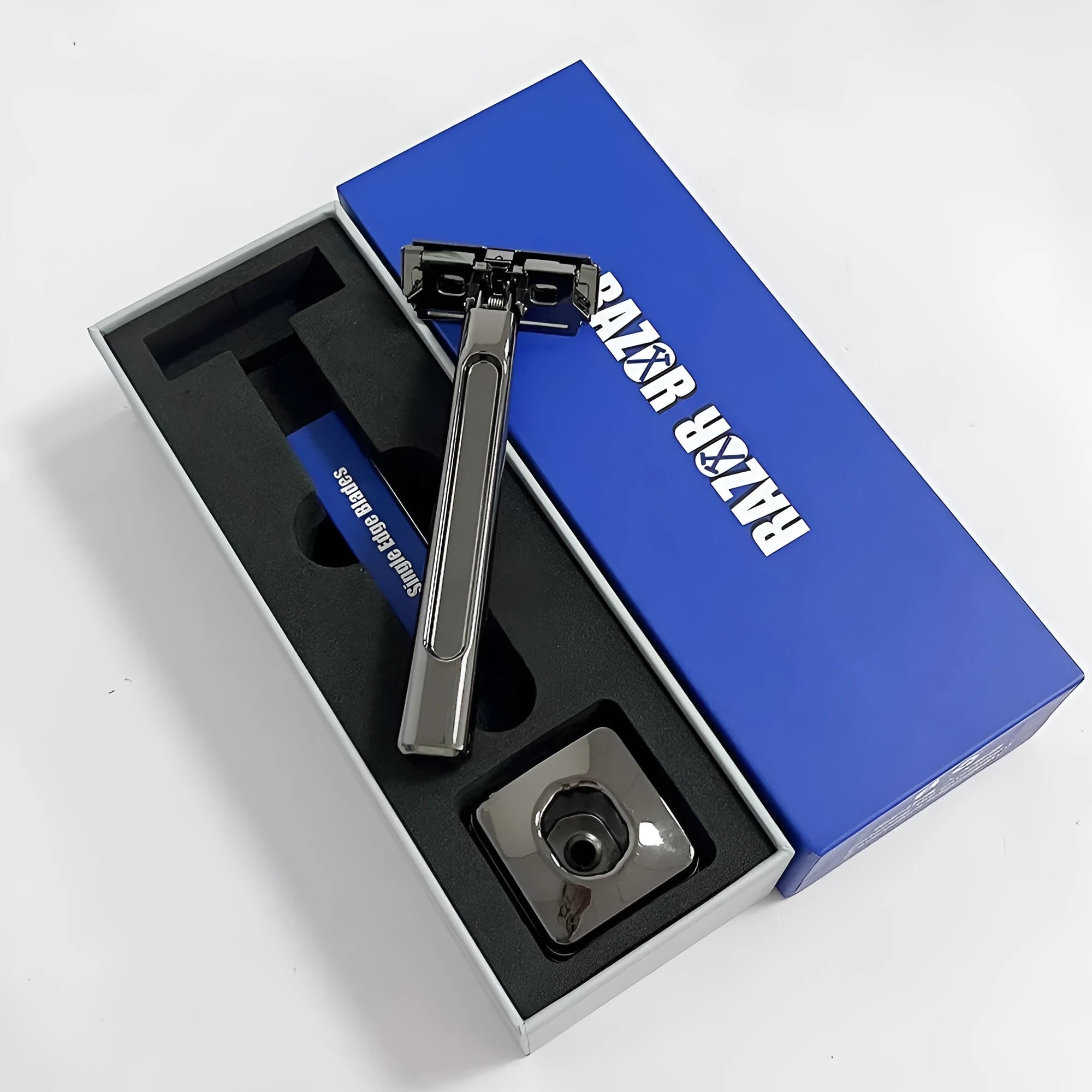 20T double-layer half-blade manual shaver in silver, gun colour, bronze, and gold-plated purple finishes