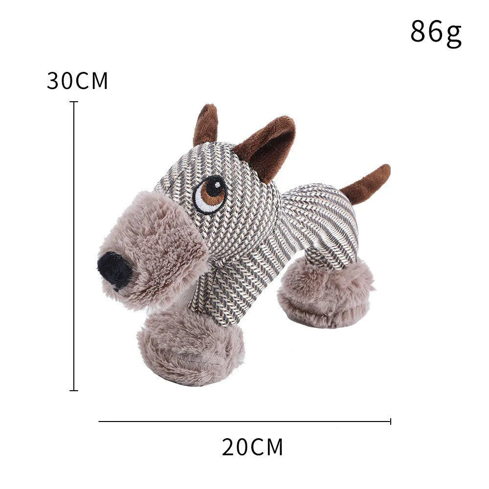 Soft plush dog squeaky toy in monkey and puppy designs for medium and large breed dogs.