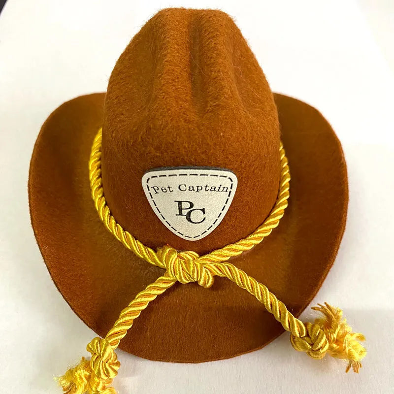 British cowboy hat for pets in non woven fabric with decorative velvet belt