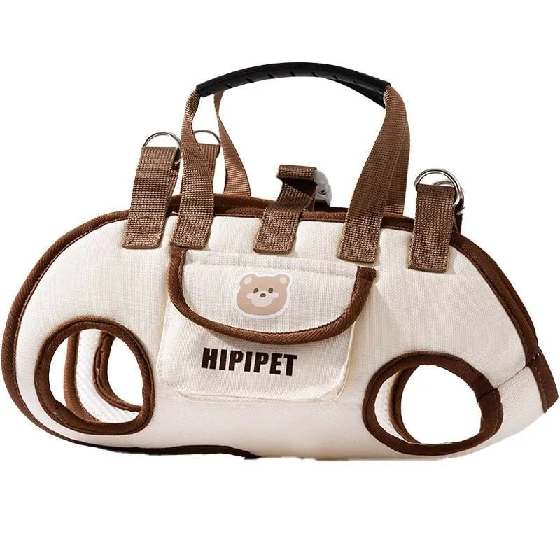 Genuine leather crossbody pet handbag carrier for small dogs and cats in Lomi Brown colour