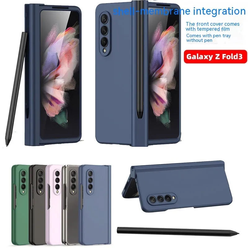 Samsung Z Fold 5 flip case with hinge cover and pen slot in dark night black