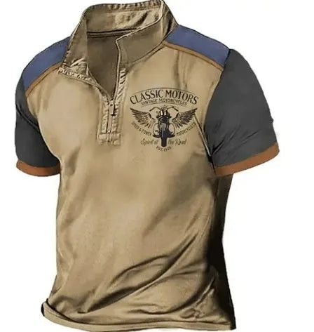 Loose fit solid colour golf polo shirt with bird eye cloth texture and 3D digital printing.
