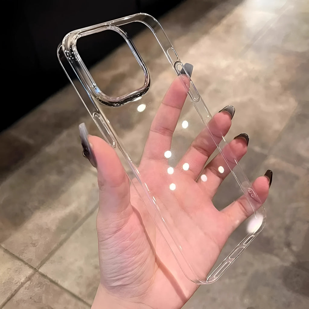 Ultra-thin transparent PC hard shell phone case for iPhone with glossy finish and large camera cutout