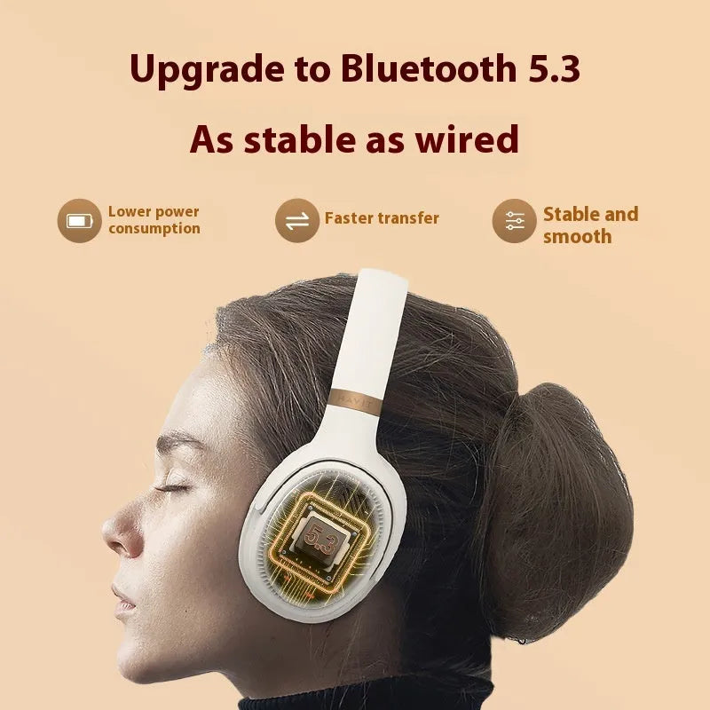 Black and cream wireless Bluetooth gaming headset with over-ear design and noise reduction
