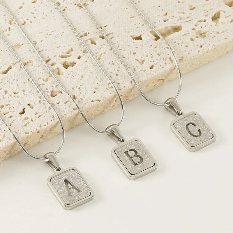 Alphabet necklace 26 letters hollow square pendant 18K gold tone titanium steel small snake chain