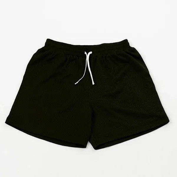 Men's solid-colour mesh quick-drying sports shorts in chemical fibre fabric for running and fitness training.