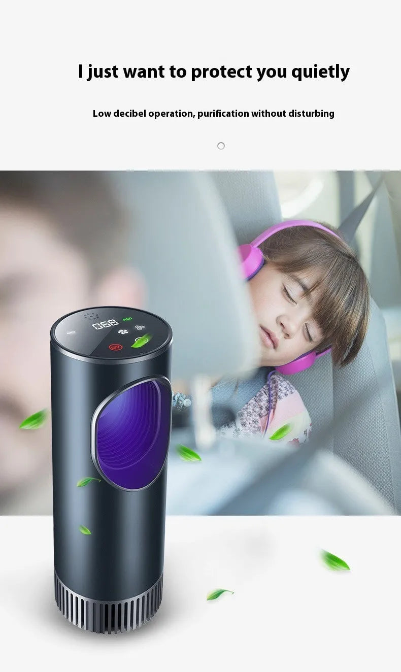 Black smart car air purifier for formaldehyde removal with anion and oxygen bar functions