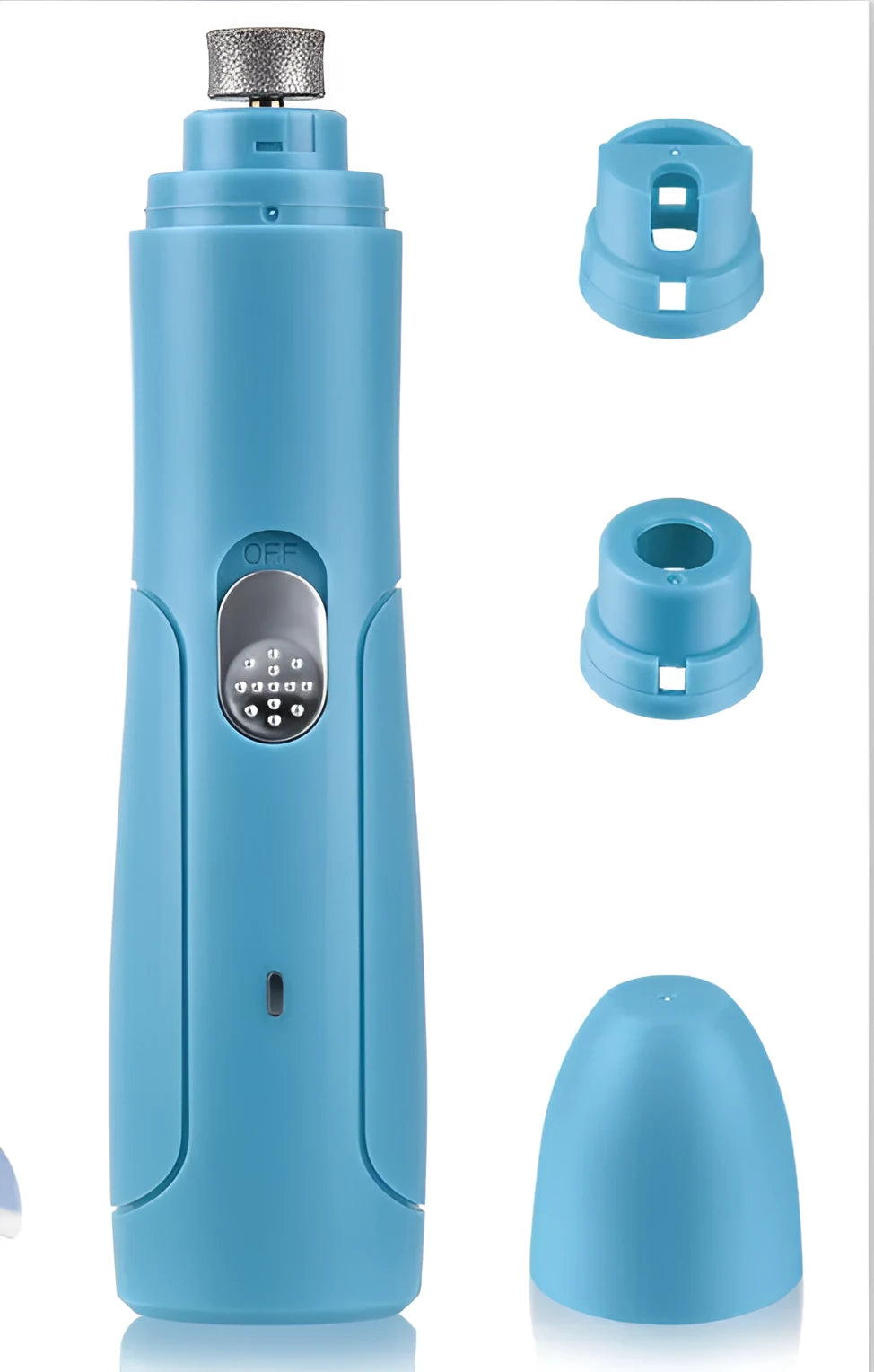 Blue electric pet nail grinder with diamond grinding head for safe dog claw trimming