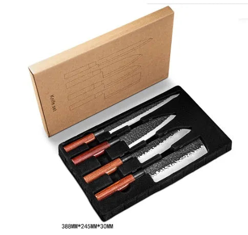 Handmade hammered forged stainless steel santoku chef knife with modern simple design and gift box packaging