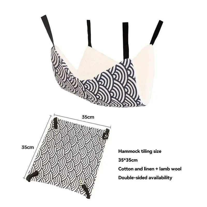 Cotton flannel pet hammock with plastic hooks for cats and small rodents