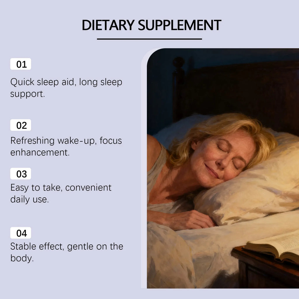 Bottle of sleep support capsules with L-theanine and melatonin, 60 capsules.