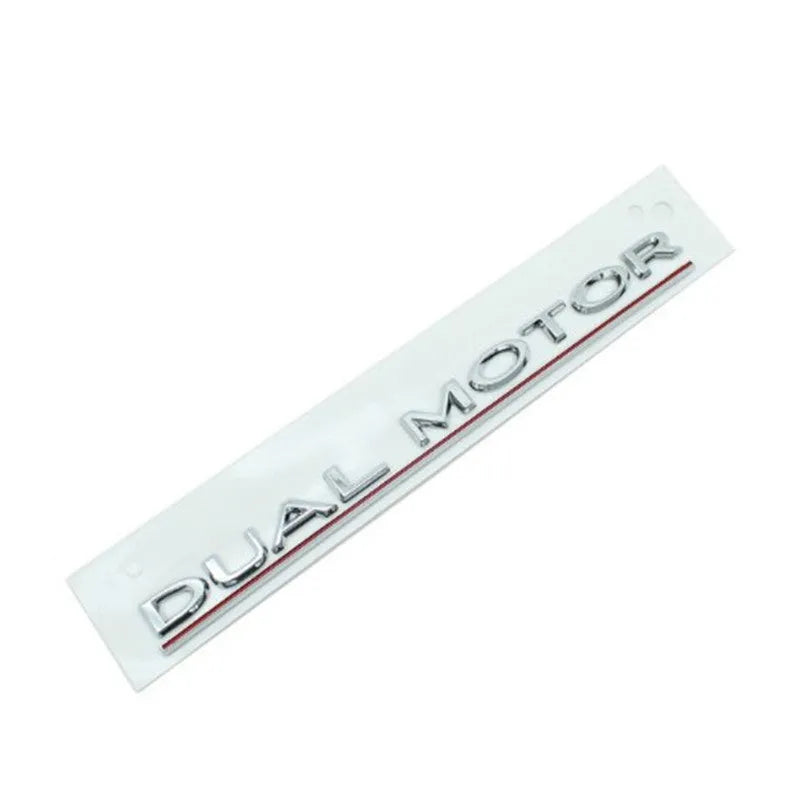 Tesla Model 3 front bumper sticker with Double Motor text in black and red