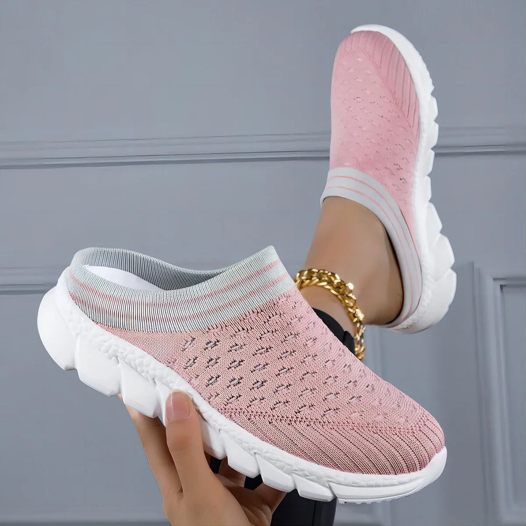 Women's Flyknit semi slippers in black with height-increasing sole and hollowed-out design