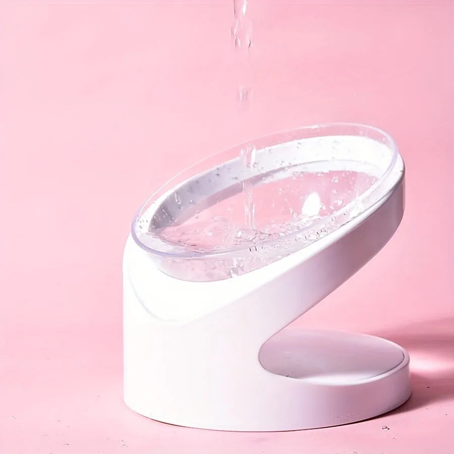 White elevated tilted cat food bowl for neck protection and anti-vomit feeding
