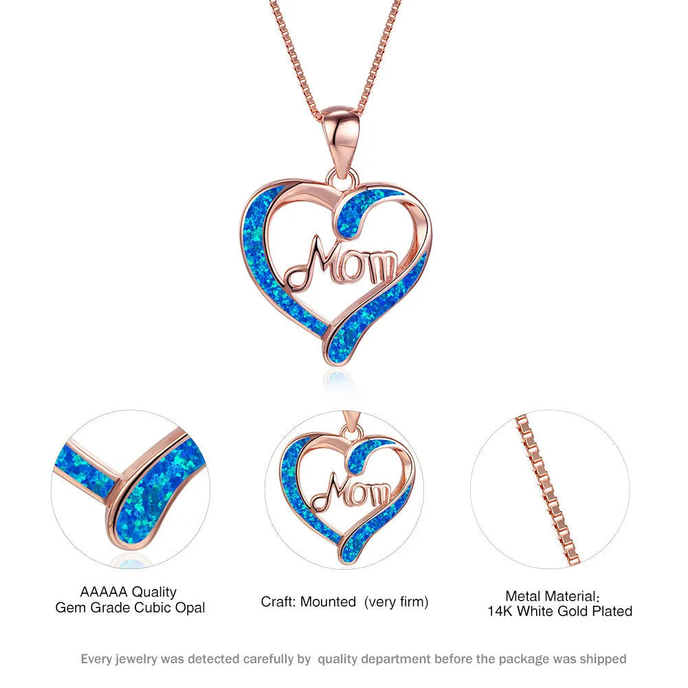 Love-shaped MOM letter pendant necklace in Rose Gold alloy electroplated finish for women
