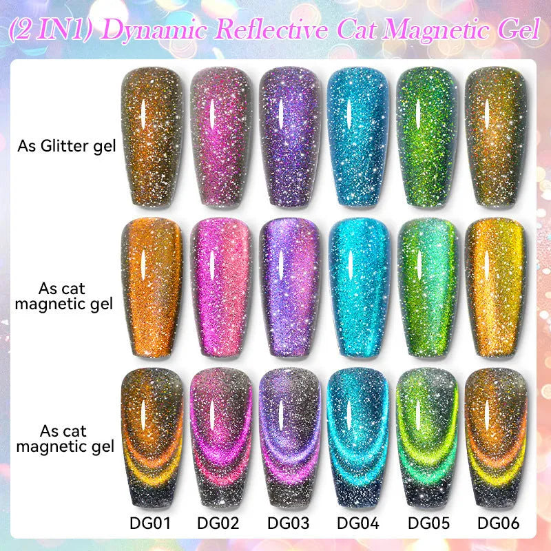 Diamond In The Debris Cat Eye Series nail polish gel in six colours with glitter fragments
