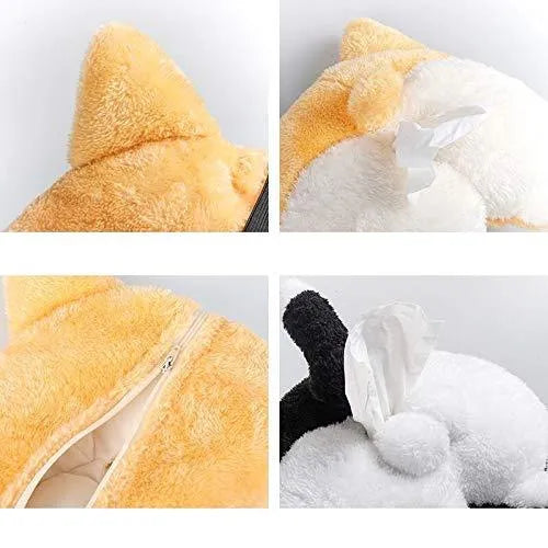 Yellow soft plush Corgi butt shaped tissue box cover for car sun visor and home