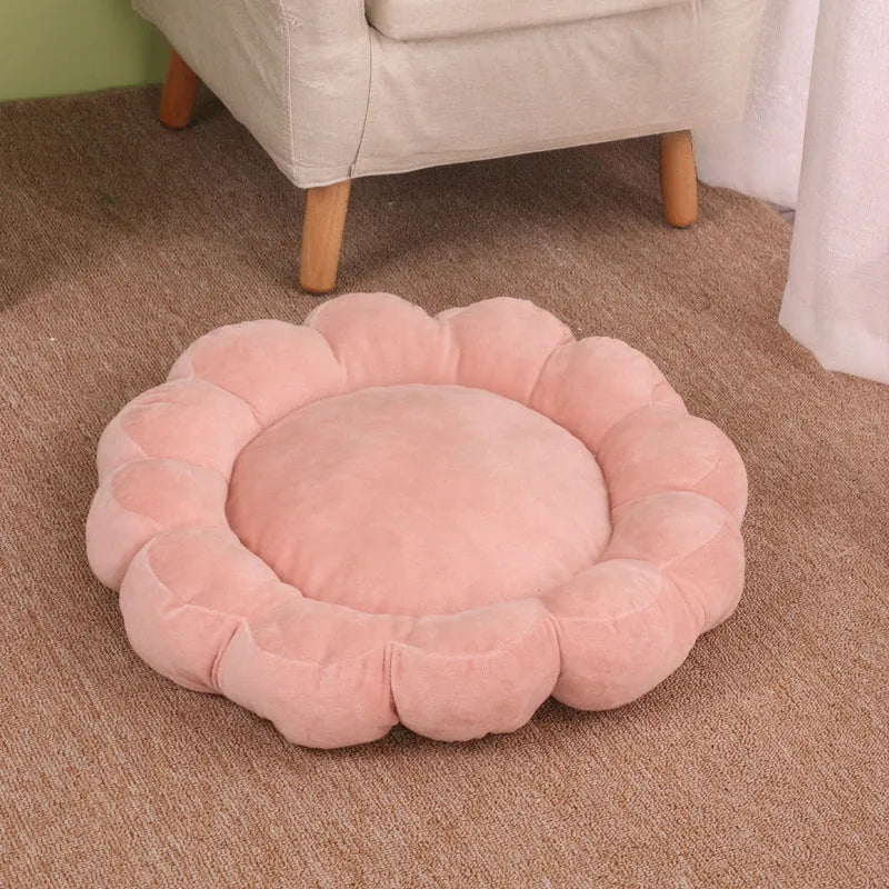 Blue half-enclosed plush pet bed measuring 50cm square for cats and small dogs.