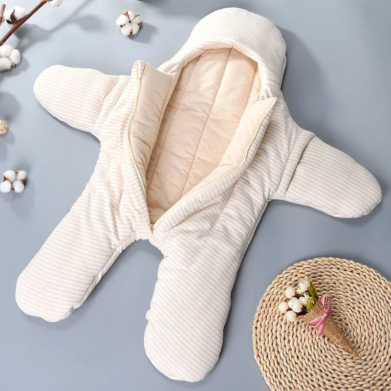 Newborn colour cotton split-leg starfish sleeping bag 85x45cm in photo colour with stripe pattern