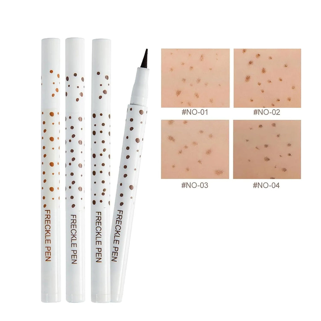 Dark brown freckle pen with precision tip for waterproof, natural-looking face and body makeup.