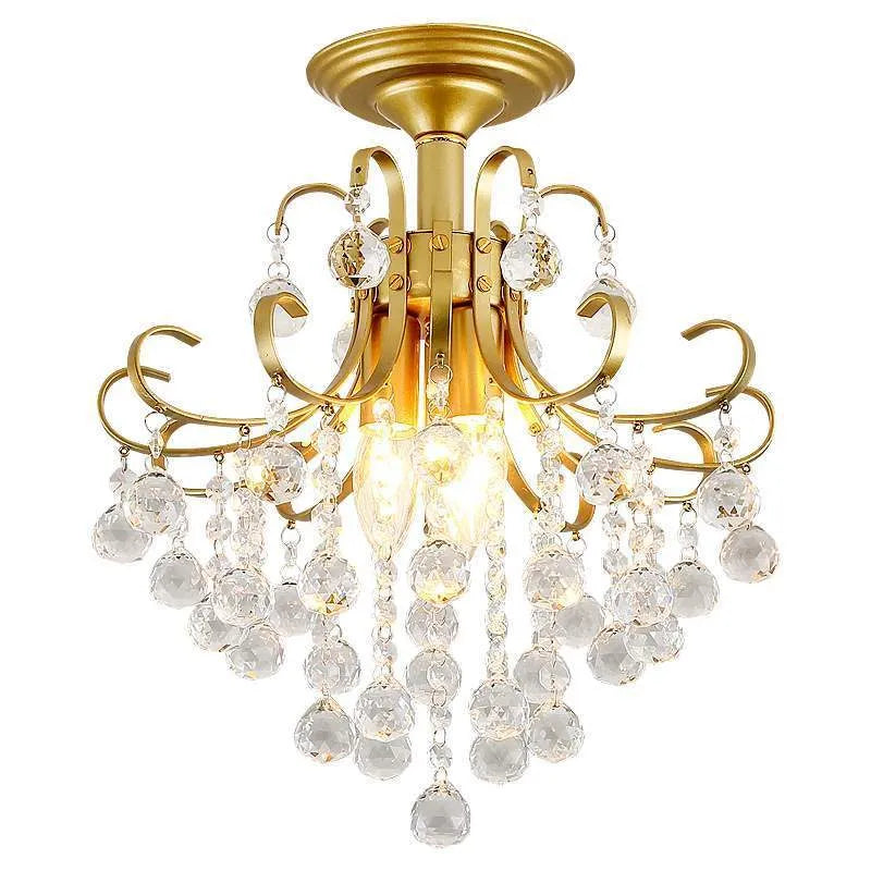 European light luxury small American restaurant crystal chandelier, glass and iron, 33cm diameter, A style gold finish