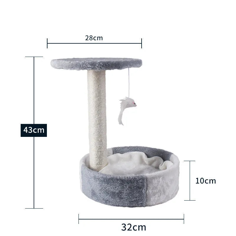 Solid wood cat climbing frame with integrated litter tree in grey colour option