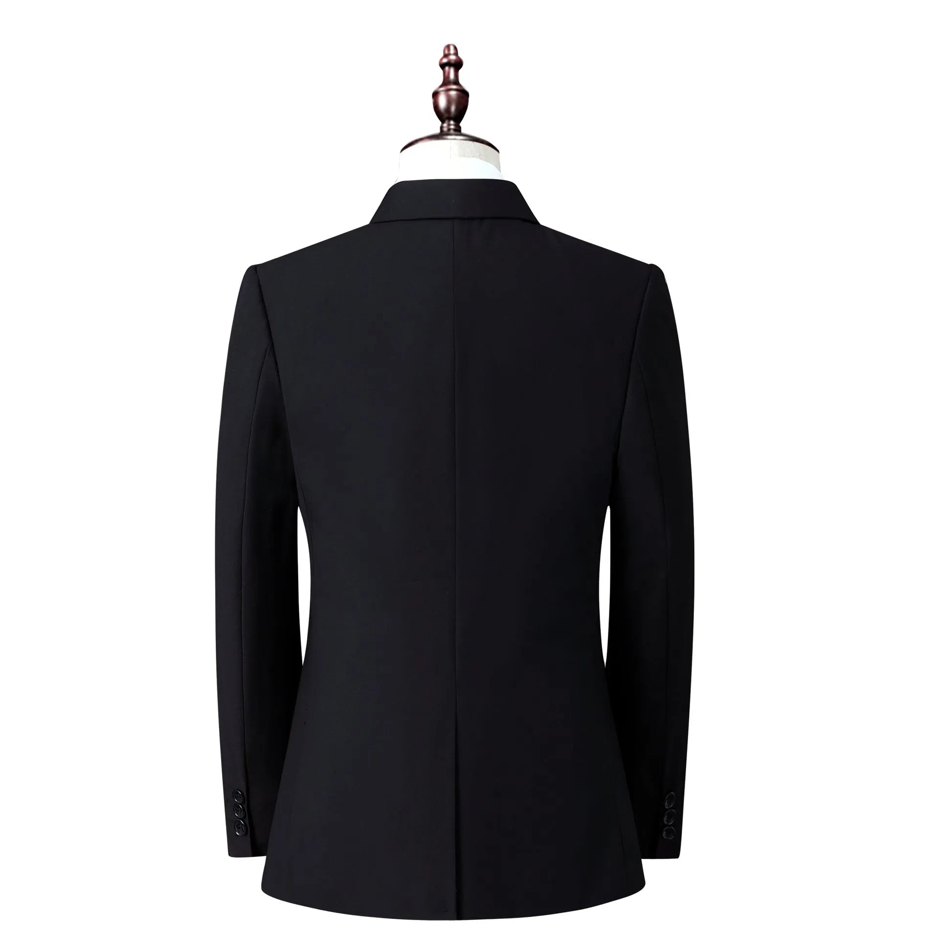 Men's slim fit business suit in black, coat and pants set, formal wear with adhesive interlining construction