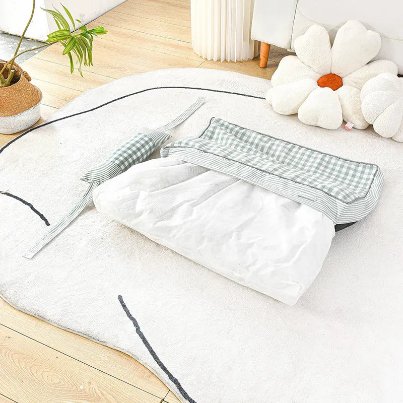 Thickened pet nest dog cushion in khaki with removable cover for S M L sizes
