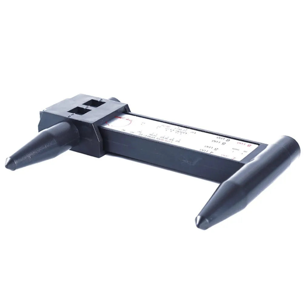 Electronic digital caliper measuring tool with digital display on a plastic body.