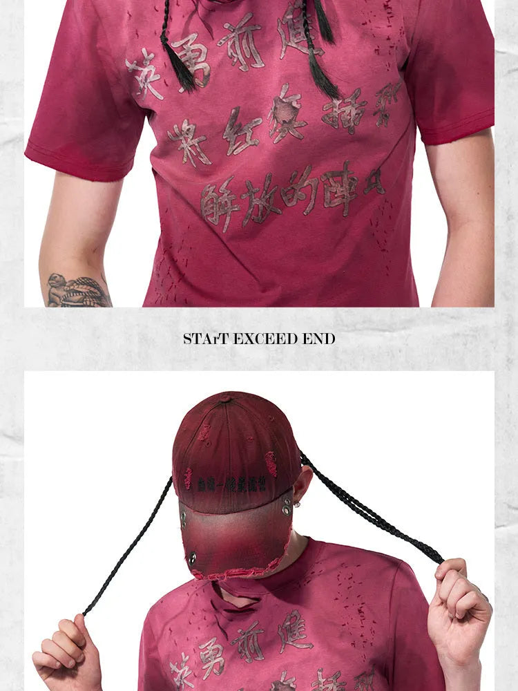 Rose red cotton peaked cap with a curved peak and adjustable rear strap on a neutral background.