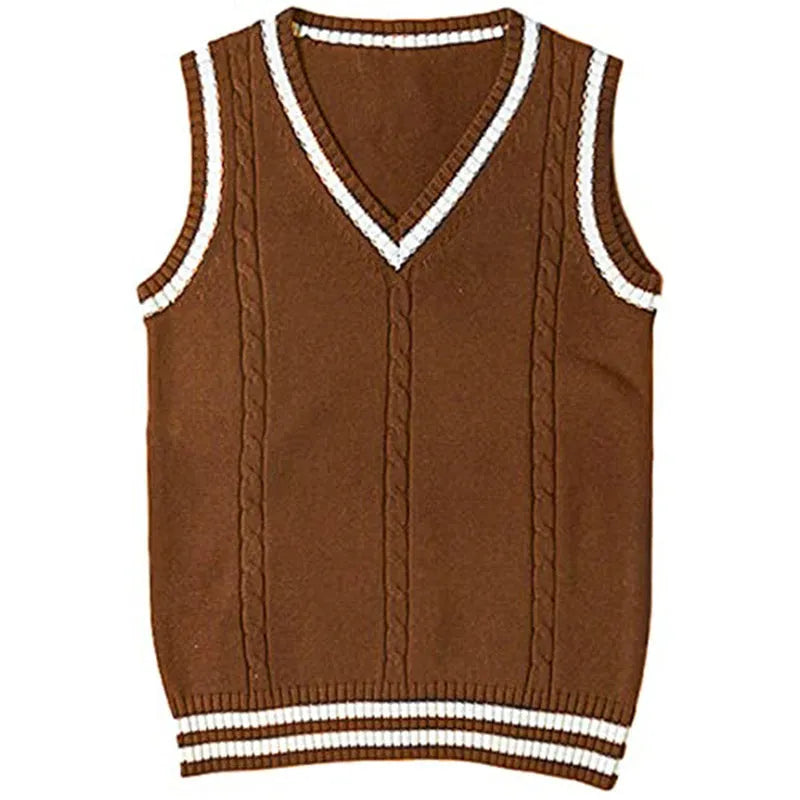 Women's slim fit acrylic V-neck waistcoat sweater with striped stitching in five colour options