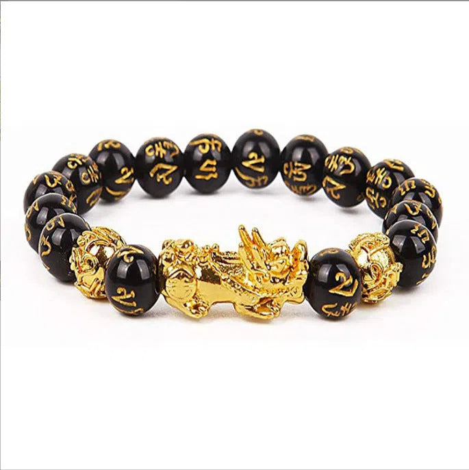 Retro six-character mantra beads bracelet in alloy with electroplated finish, 10mm beads, couple style