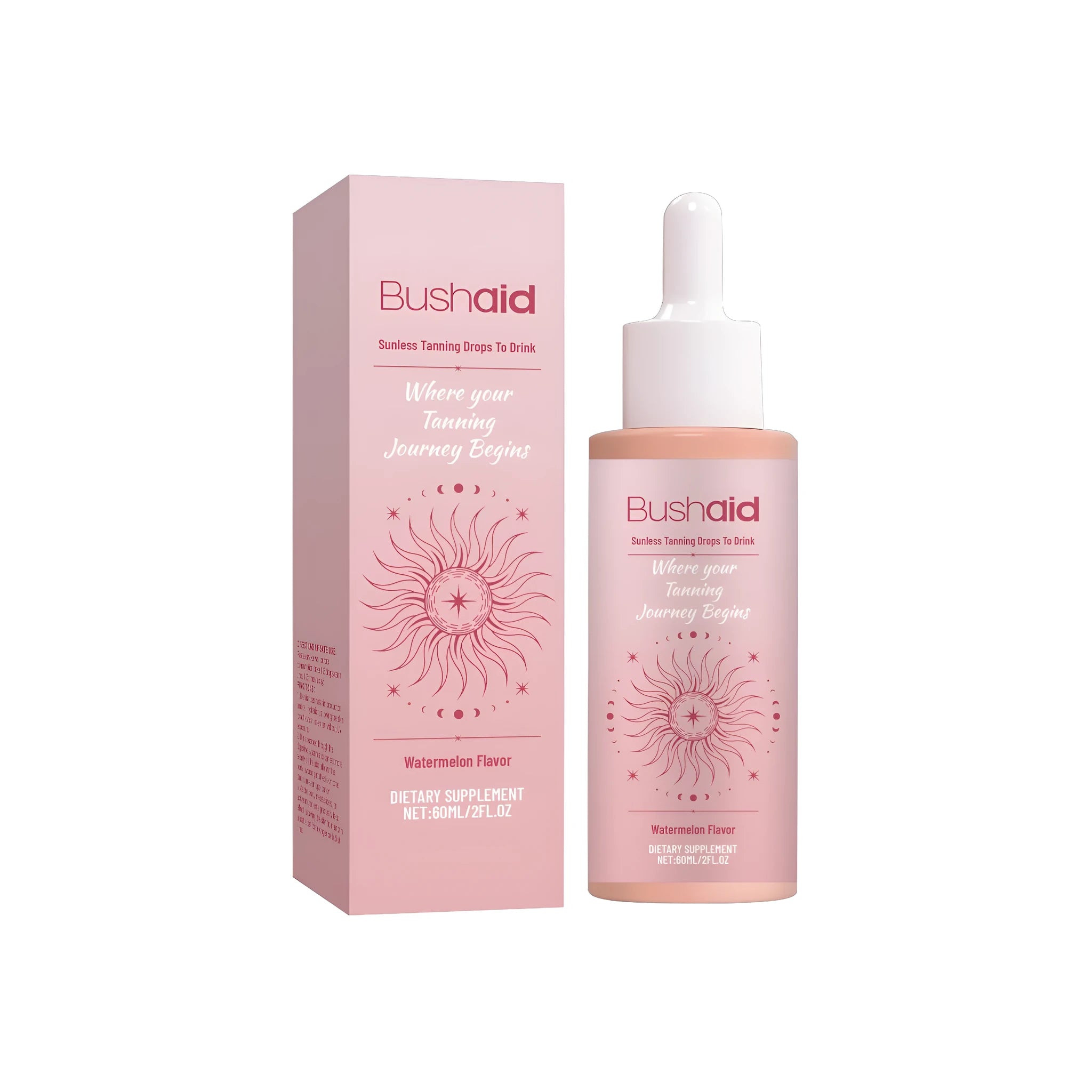 60ml bottle of drinkable sunless tanning drops with a dropper