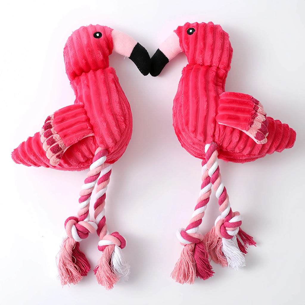 Pink animal-shaped corduroy plush dog toy with a squeaker inside.