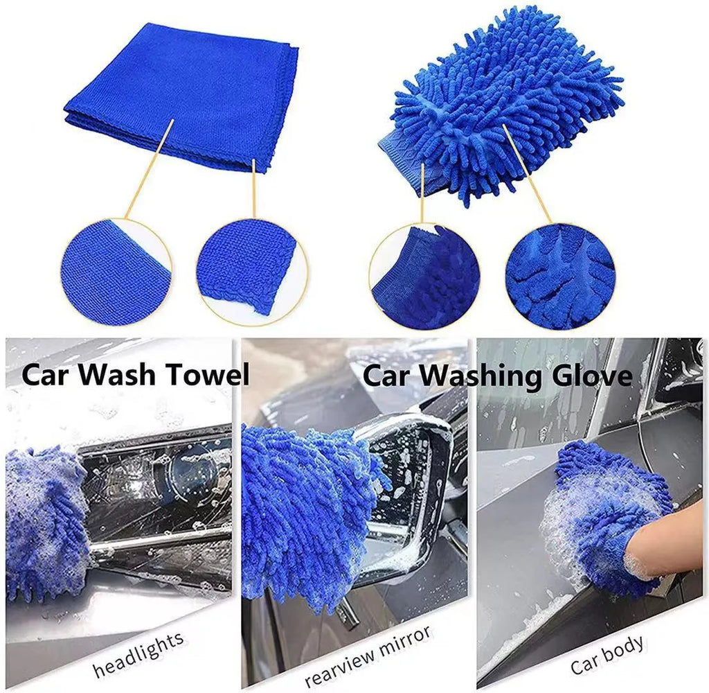 26-piece car tyre brush and wheel cleaning kit with extended handle and soft bristles