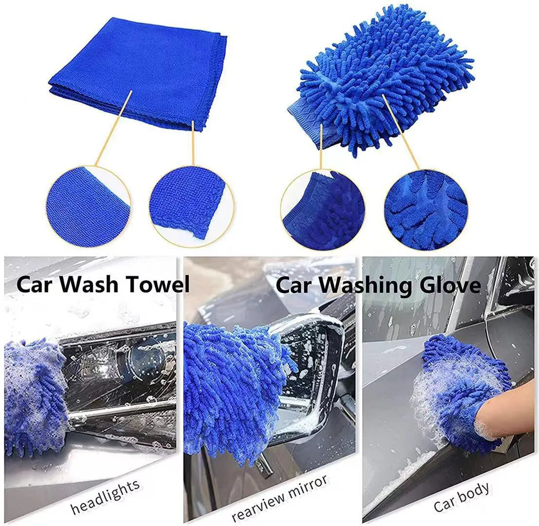 26-piece car tyre brush and wheel cleaning kit with extended handle and soft bristles
