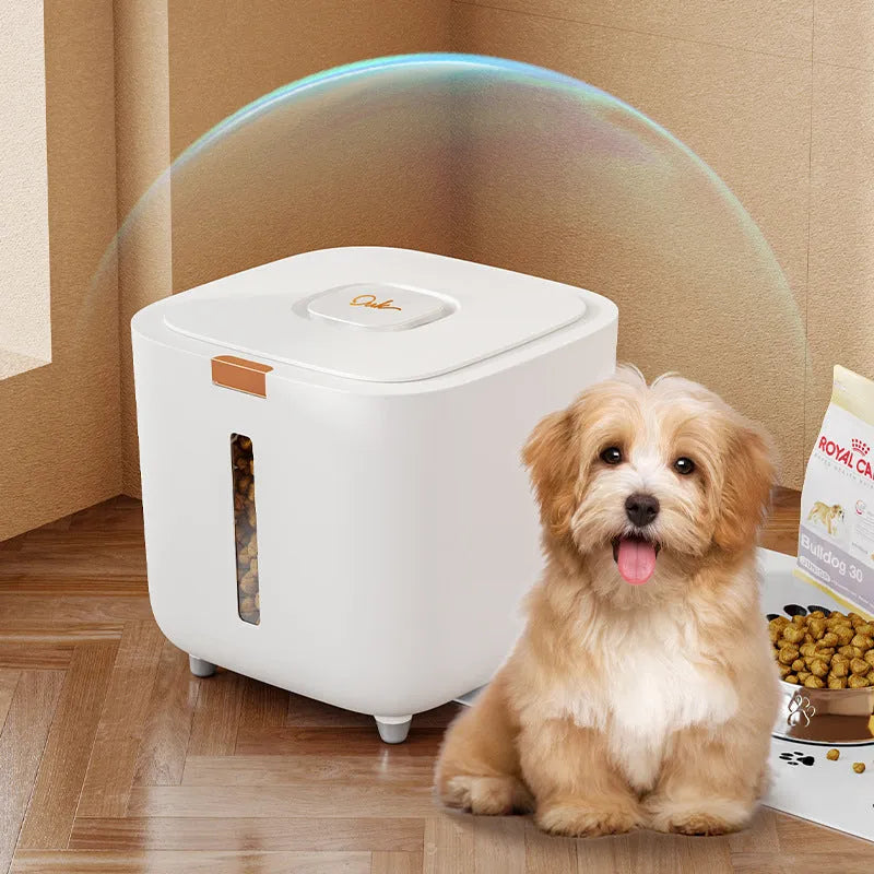 Ivory white PP pet food storage barrel with sealable lid, 6kg to 12kg capacity options