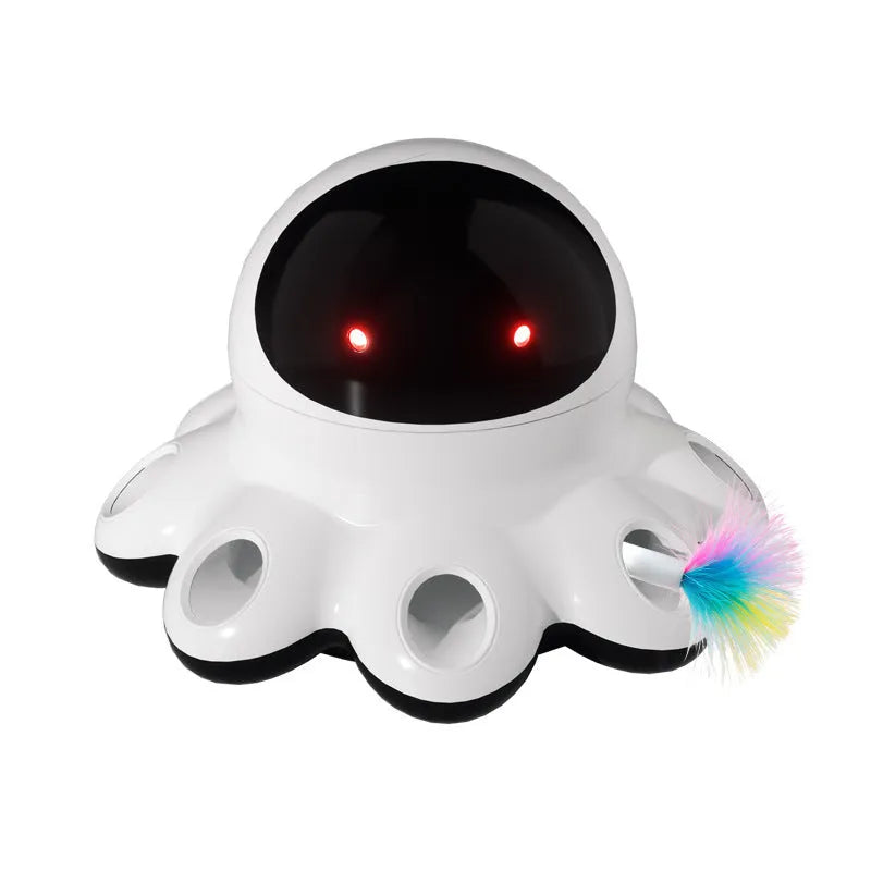 Automatic electric cat teaser toy with rotating shiny feathers in ABS plastic construction