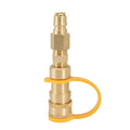 Gold-coloured brass 3/8 inch gas propane charging connector with American standard threads