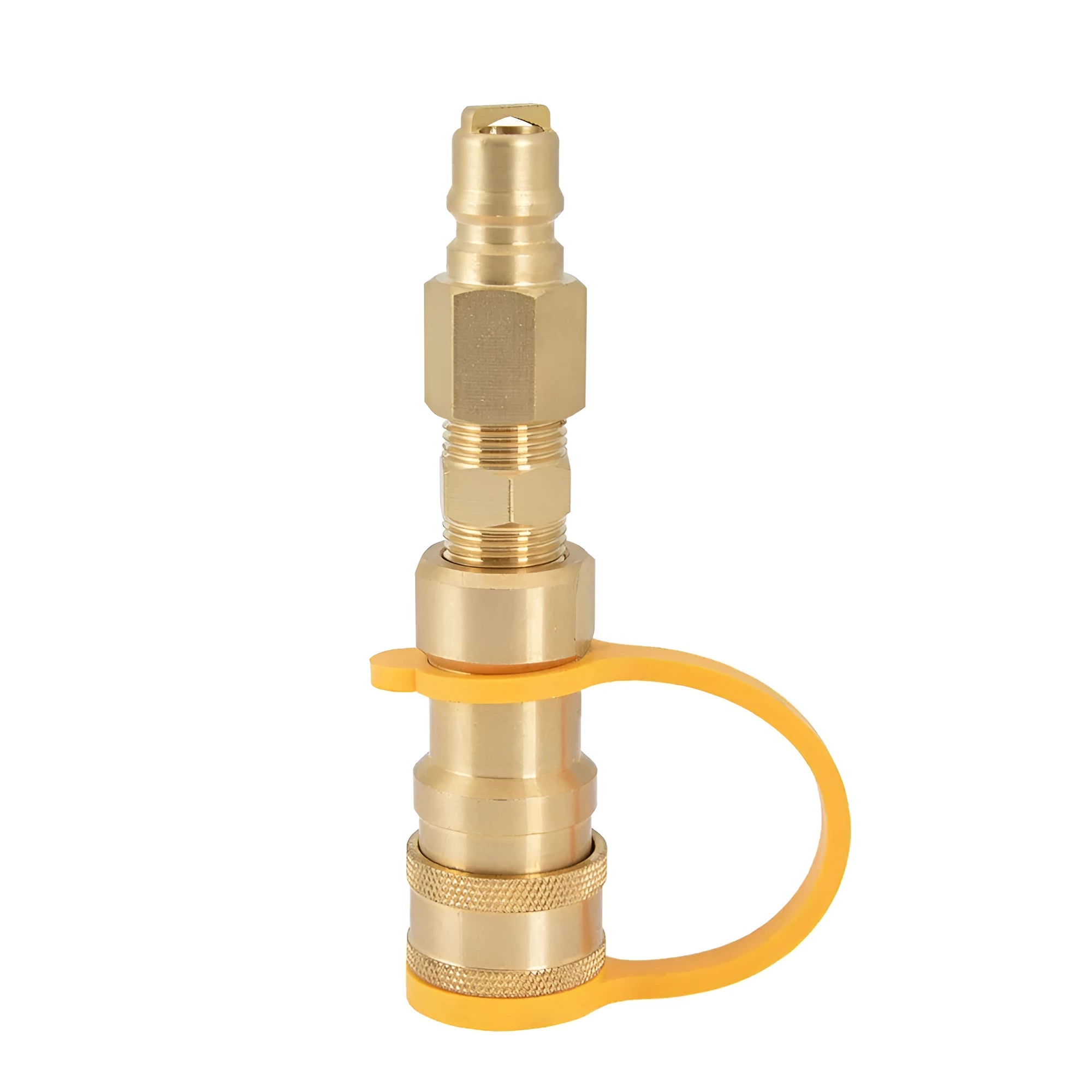 Gold-coloured brass 3/8 inch gas propane charging connector with American standard threads