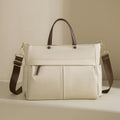 Women's oxford cloth portable briefcase in nuts and apricots colour with contrast stitching.