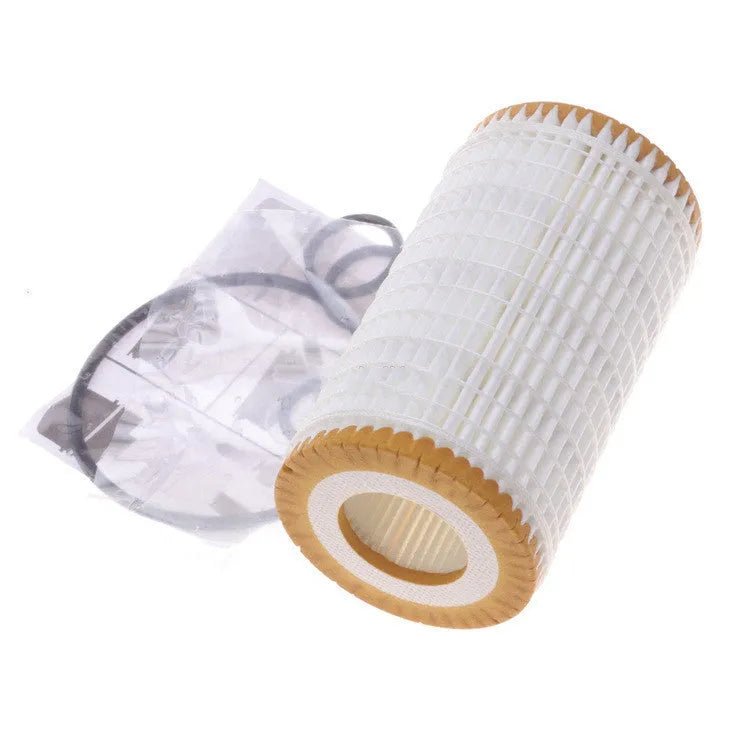 HU718 5X oil filter with wire wound element for lubricating oil systems, showing 10mm connections.