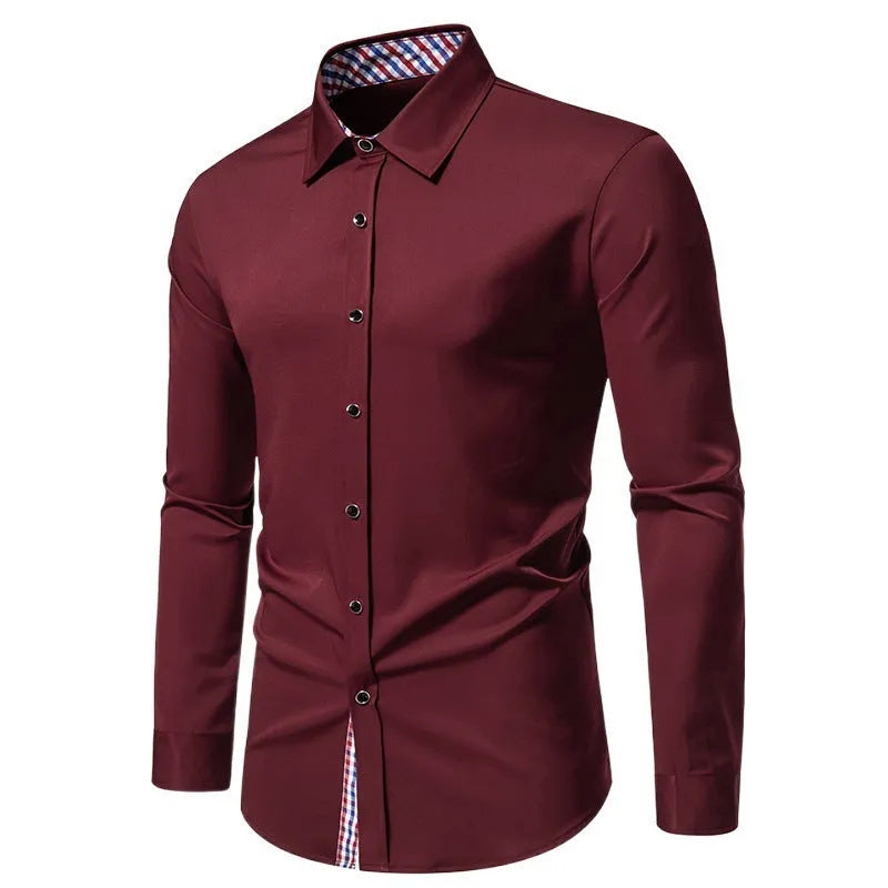 Men's loose fit plaid long-sleeved casual shirt in polyester blend fabric