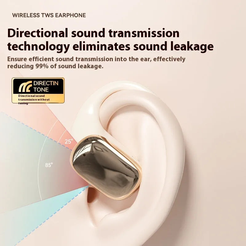 Ear-mounted wireless headphones with digital display screen in black, white, or skin colour
