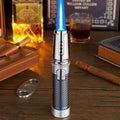 Windproof electronic inflatable cigar lighter direct blue flame spray gun zinc alloy 1300°C 180x37mm black